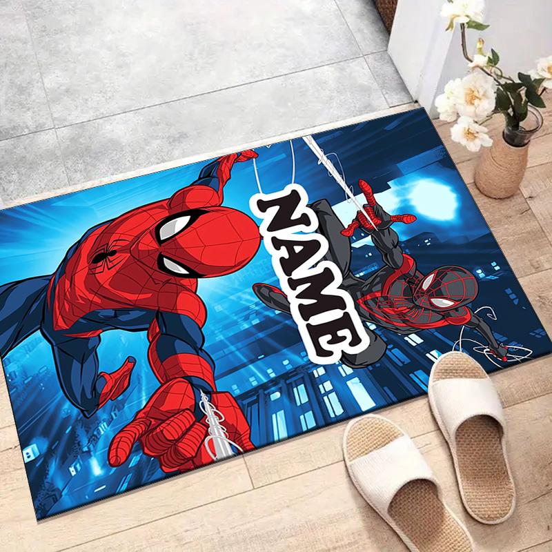 Custom Spider Man Mat Personalized Name, Polyester Washable Indoor Entryway Rug, Gift for Christmas, Easter, Thanksgiving Day