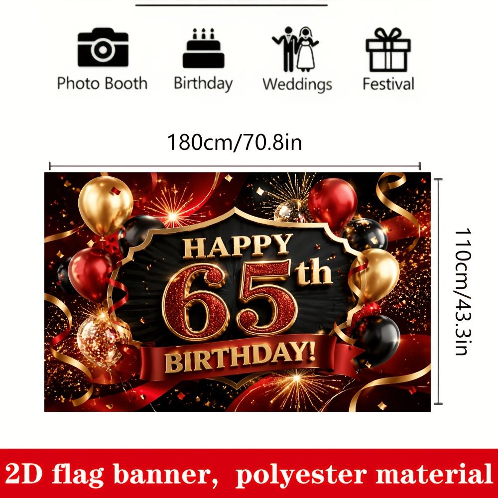65. Geburtstag Party Banner Hintergrund, Rot Schwarz Gold Klassisch Ballon Konfetti Band, Polyester, Kein Strom, Party Dekoration