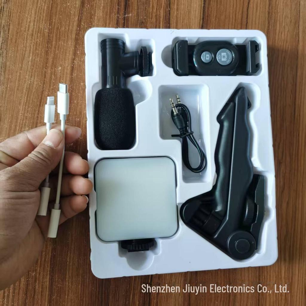 AY49 Mini Pocket Fill Light & Selfie Stand with LED Flash and Microphone Set