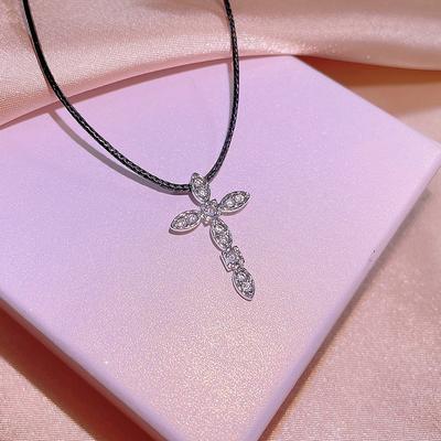 Zircon Cross Cross Pendant Necklace for Women's Color Separation Electroplating New Jewelry