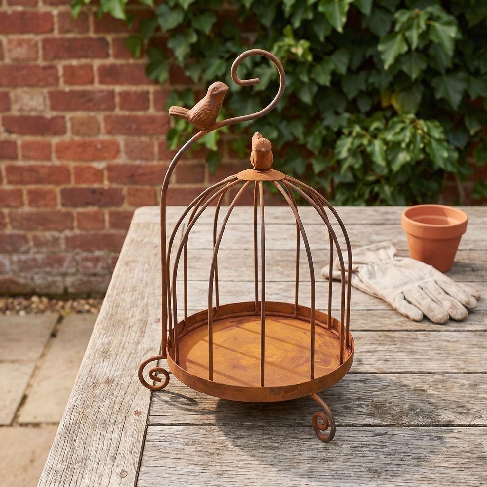 Large Capacity Bird Feeding Station Bird Cage Shape Bird Food Container Bird Rest Station Garden