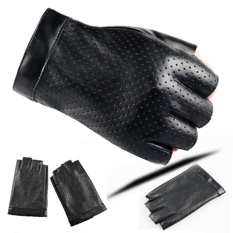 Dance leather half-finger gloves womens cycling finger-exposed sports outdoor performance fashion personality cool steel pipe photo trend nero