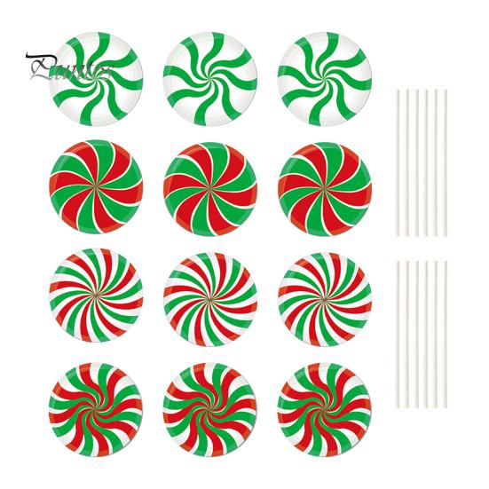 Reusable Outdoor Christmas Ornaments 12Pcs Candy Yard Stakes, Hollow Board Garden Decor with Metal Spikes, Easy Install Lawn Signs Red White Green for