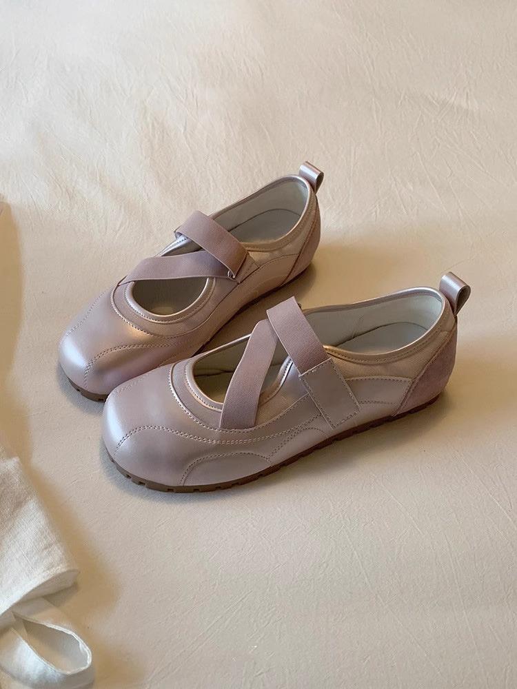 Ugly cute Velcro single shoes women's summer new cross-strap flat-bottomed breathable Mary Jane shoes