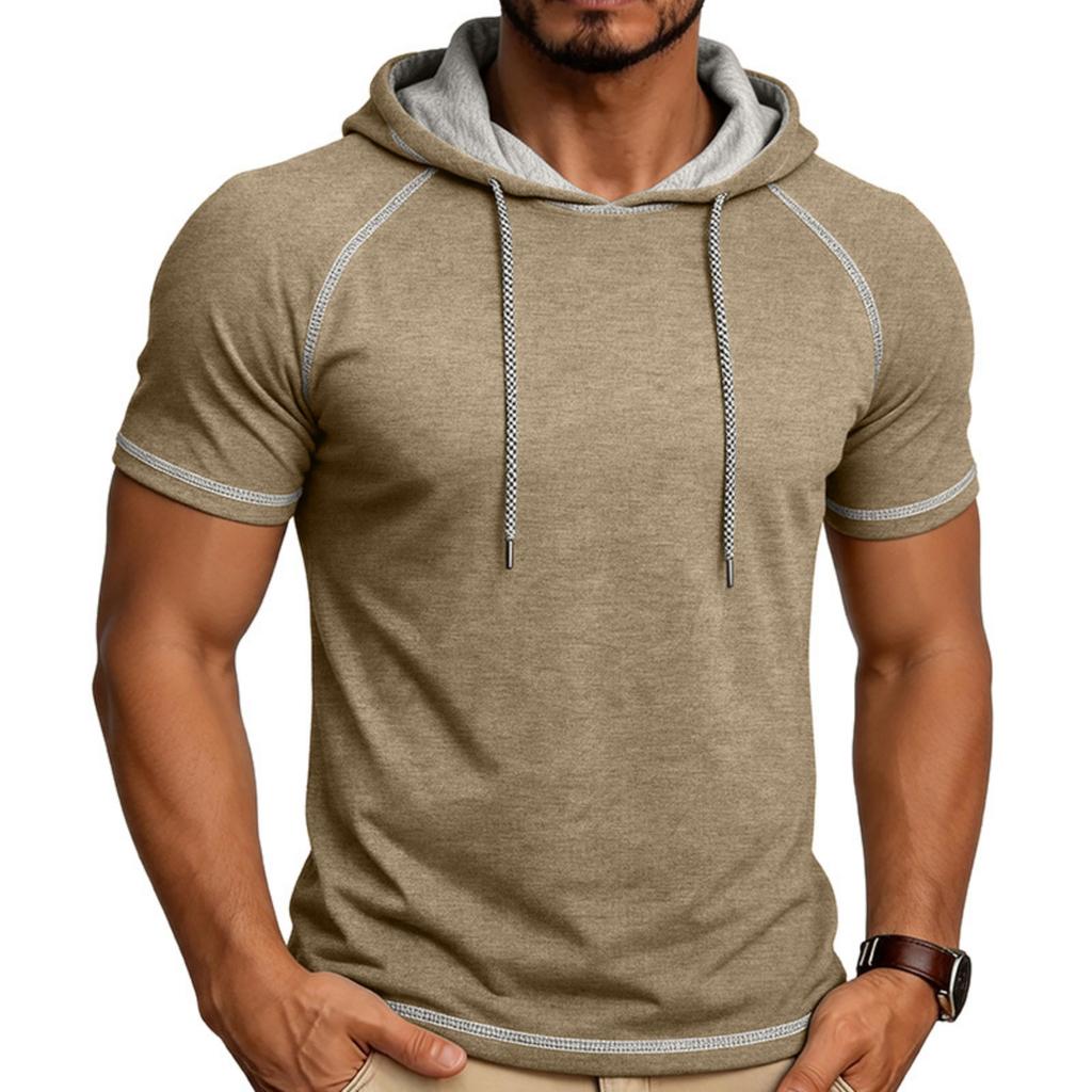 Camiseta de Manga Corta con Capucha para Hombre Casual Pullover Ligera Manga Raglán Sudadera con Cordón Ajuste Atlético Top de Verano