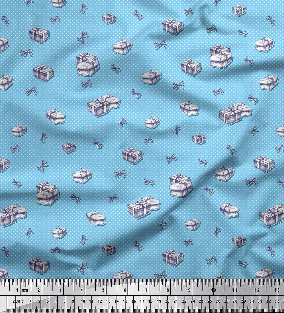 Soimoi Blå Japan Kreppsatin Stoff Bånd & Gaveeske Fest Trykt Stoff 1 meter 42 Tommer