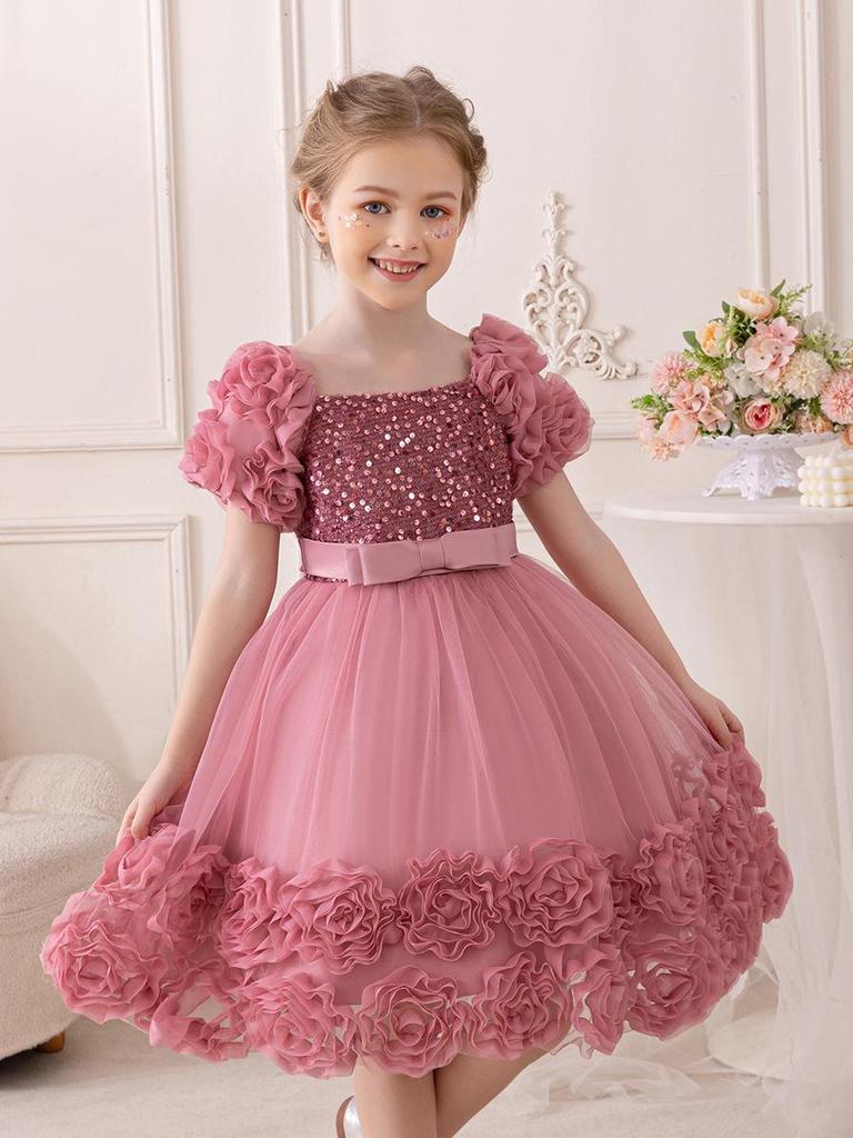 Girls' Flower Puff Tulle Dress - New Style Formal Skirt for Birthdays & Parties