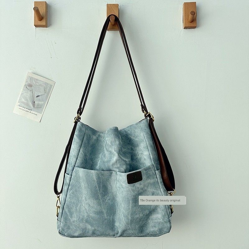 

Denim Soft Leather Shoulder Work Clothing Student Tote Bag