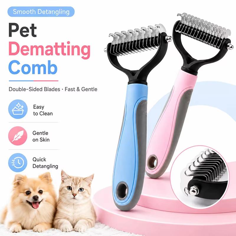 Dog Deshedding Brush Professional Pet Hair Knot Remover Non-slip Handle Grooming Tool for All Breeds Home & Salon Use