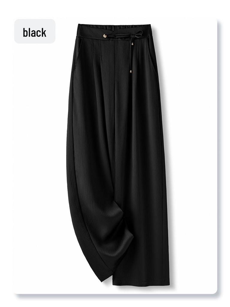 Sommer 2025 Damen Weiße Eis-Seide Weitbein-Hose: Schlankmachend, Locker, Chinesisch-Stil Gerade Hose