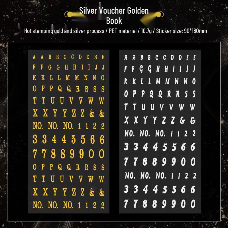 Yue Zhen Silver Stamped Retro Journal PET Stickers with English Numbers