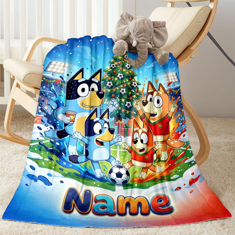 Bluey's Festive Football Fun Customize Your Name Blanket Throw Customizable Blanket Ultra-Soft Suitable for Picnics Chair Bedding Seaside