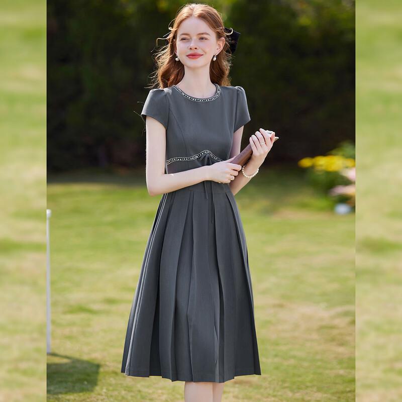 Bailuyu Slim Fit Pleated Midi Dress L серый