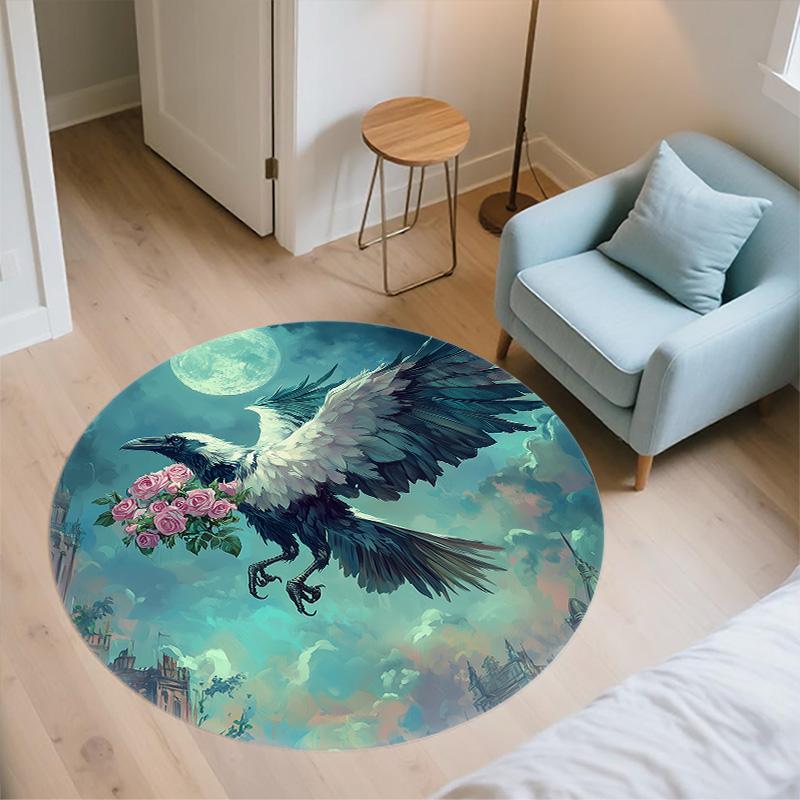 Moonlight Animals  Round Area Rug,Carpet Rug for Living Room Bedroom Sofa Playroom Decor,Non-slip Floor Mat