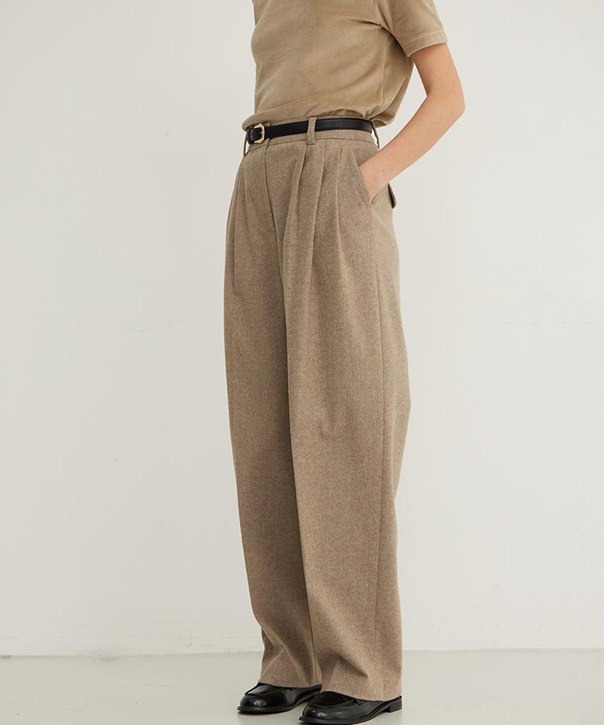 STEP AROUND Wool Blend Wide Pleated Slacks_Taupe