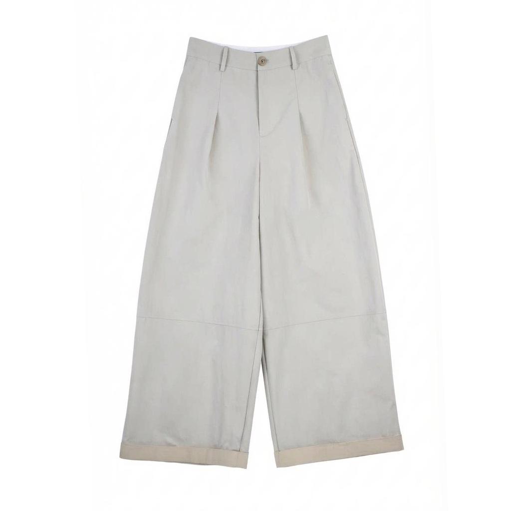 2026 Spring Khaki High-Waisted Wide-Leg Pants for Women – Slimming, Casual, Draping, Roll-Up Style