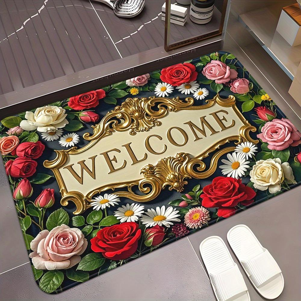 1Pcs Anti Fatigue Door Rugs, Floral Print Waterproof Non-Slip Thick Cushioned Door Mat Heavy Duty Comfort Standing Mat for Door