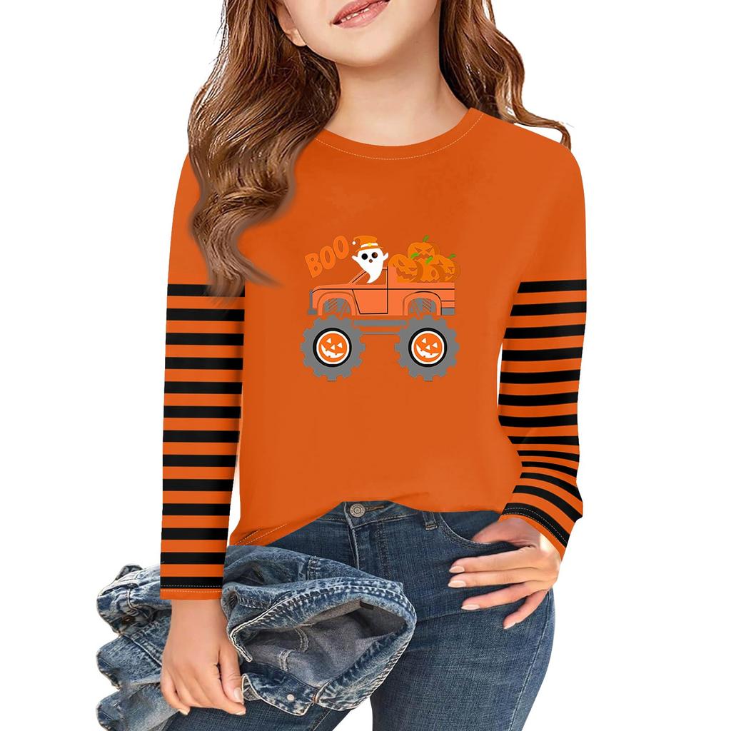 Girls Long Sleeve Halloween Day T Shirts Kids Fall Tops Crewneck Basic Tees 2-11Y