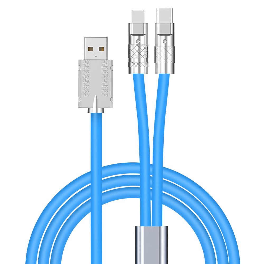 

Fonken 2 в 1, тип C, 66 Вт, жидкий силикон, кабель для быстрой зарядки для Samsung Xiaomi, кабель для зарядки Lightning из цинкового сплава для iPone 14 Pro Max синий