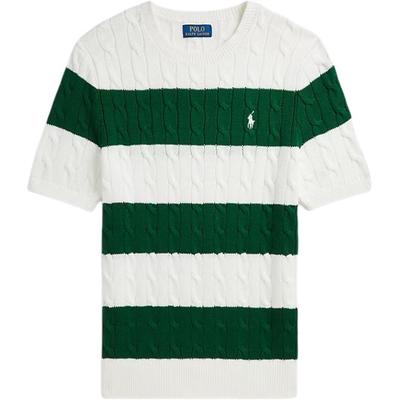 Polo Logo Bestickt Zopfmuster Rundhals Kurzarm Pullover Standard Passform Herren Pullover 710B14700-001