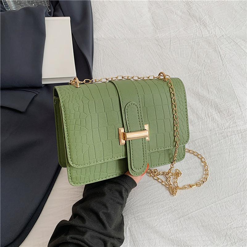 Shoulder Bag Women's Messenger Bag Retro Stone Pattern Embossed Solid Color Small Square Bag Chain High Value New Versatile