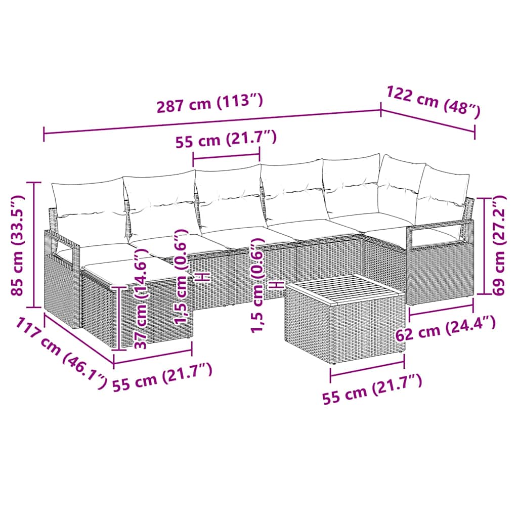 Garden Sofa Set with Cushions 8 Pcs Grey Poly Rattan
