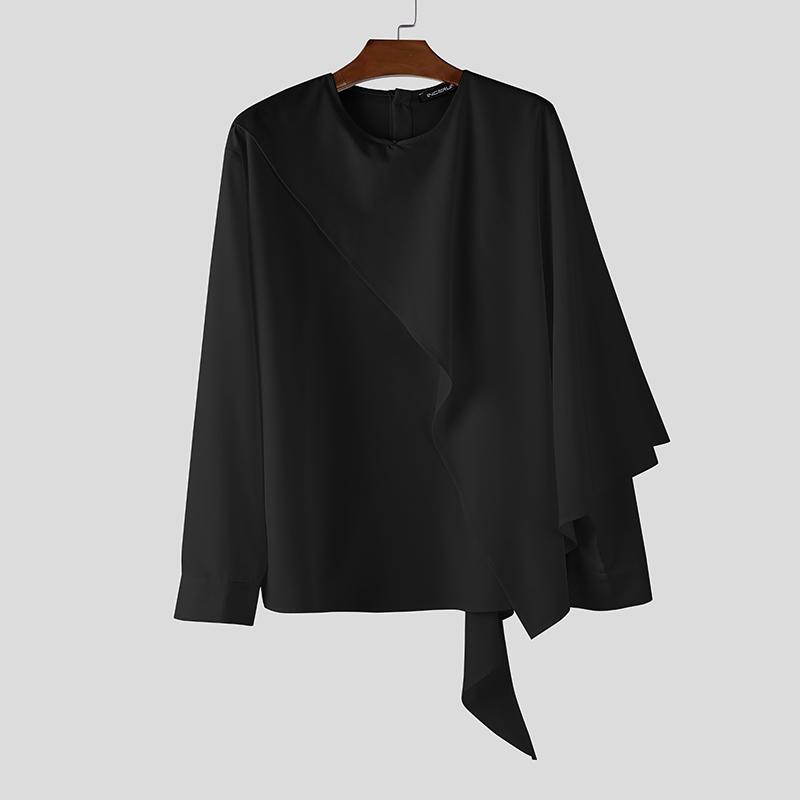 

INCERUN S-5XL Мужские футболки с круглым вырезом, многослойные, с длинным рукавом, однотонные, повседневные, топы S