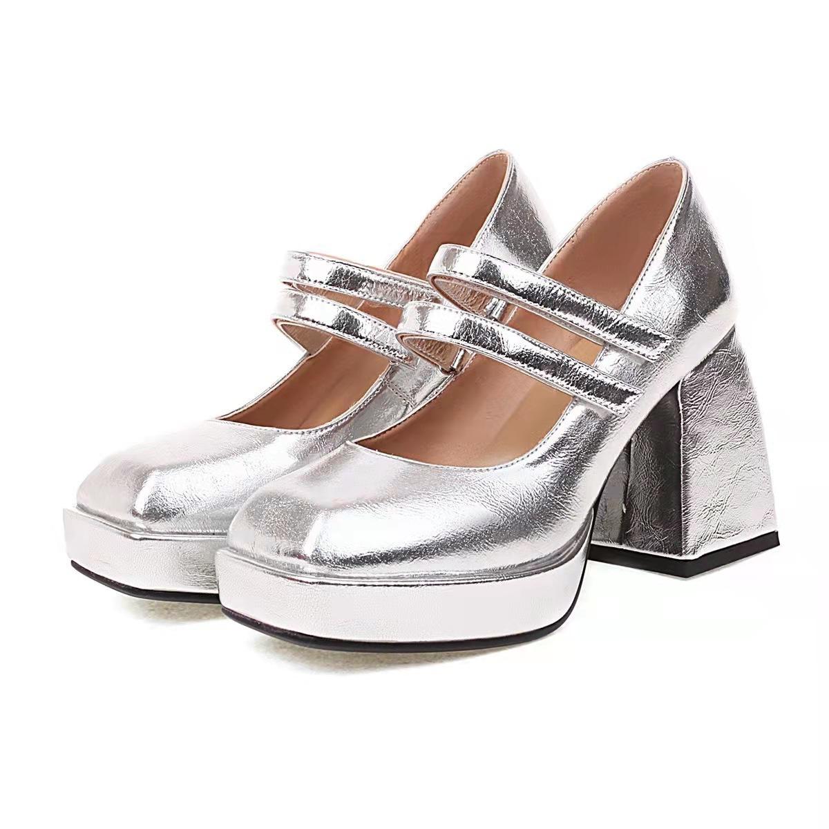 

Factory new foreign trade spring and summer square head high heel thick heel color low top word with fashion women s single shoes 35 красный