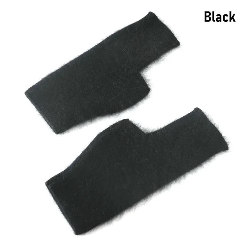 Mink Cashmere Gloves Autumn Winter Warm Gloves Lovely Fingerless Racoon Wool Mitten Wrist Length Thumb Hole Mitts Fashion Female чёрный