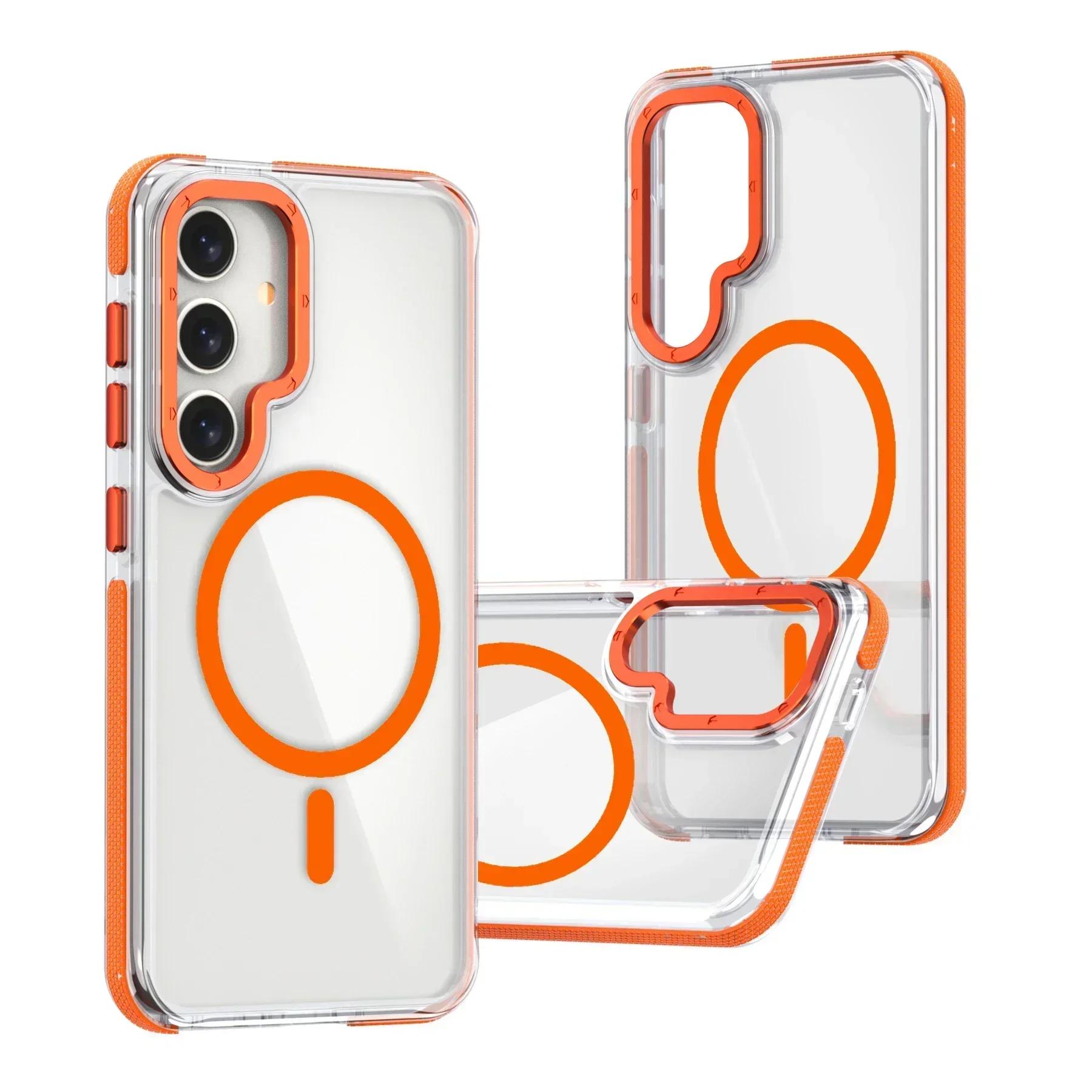 

Luxury Magsafe Wireless Charge Clear Phone Case for Samsung Galaxy S24 S23 S25 Ultra Plus Magnetic Shockproof Transparent Cover For Samsung S25Ultra помаранчевий