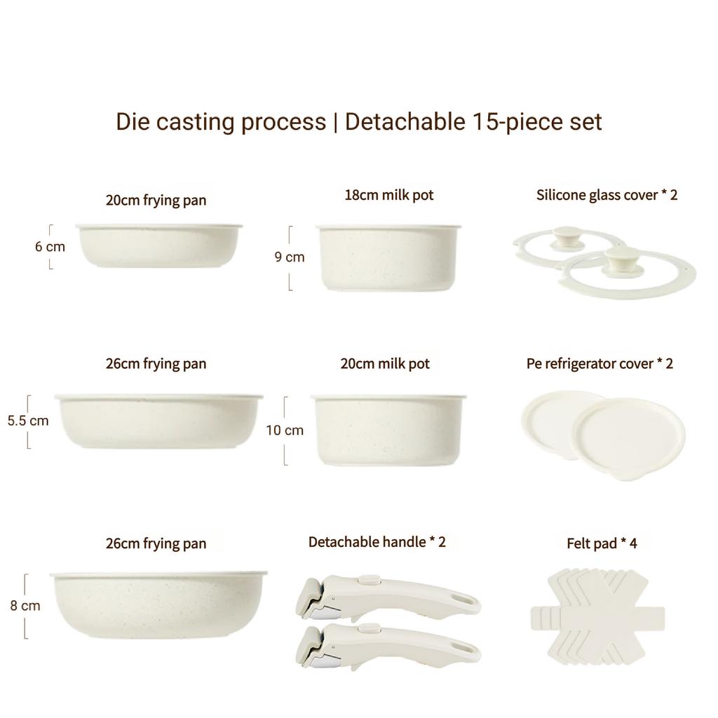 Detachable Handle Cookware Set Granite Coating Nonstick Pots Milk Pan Frying Pan Saucepan Compact Kitchen Set Stackable Storage Induction Stove Pot