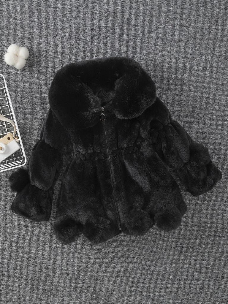 Girls' Autumn/Winter Faux Fur Pom-Pom Sweater Jacket