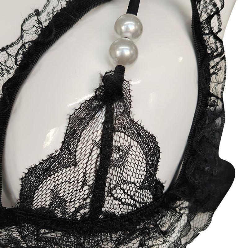 Pearl three-point underwear set, sexy lace open bow, sexy underwear, hot bra.