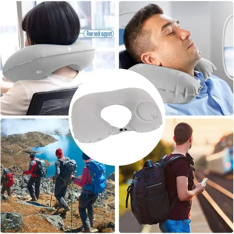Portable Foldable Inflatable U-Shaped Neck Pillow Lightweight Travel Pillow for Car Airplane Neck Waist Support Cushion