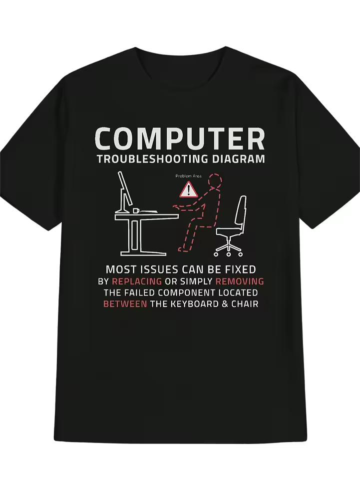 Funny Computer Troubleshooting Diagram IT Tech Joke Print T-shirt Men Women Cotton Programmer Nerd Graphic Short Sleeve Tees