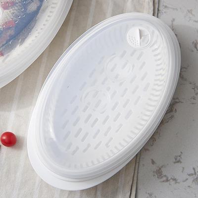 Microwave Locking Vent Lid Removable Strainer Plastic Plate Cookware Cooker for Veggie Fish Bun