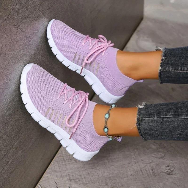 Summer Women Mesh Breathable Casual Shoes Woman Slip On Lightweight Sneakers Girl Lace Up Fashion Comfortable Walking Shoes