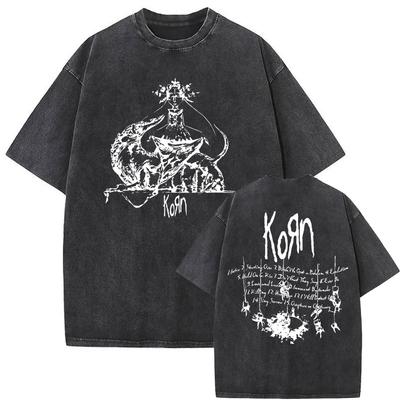 Camisetas Lavadas Vintage de Concierto de Música de Korn Banda de Rock GIRA MUNDIAL para Hombre Mujer Vintage Negro Gótico Camisetas Oversize Manga Corta