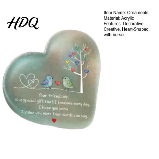 Inspirierendes Schreibtischdekor mit Zitaten Herzform Acryl-Freundschafts-Ornament Gravierter Vers & Vogelbaum, Transparente Desktop-Plakette für Kunst Heim Büro