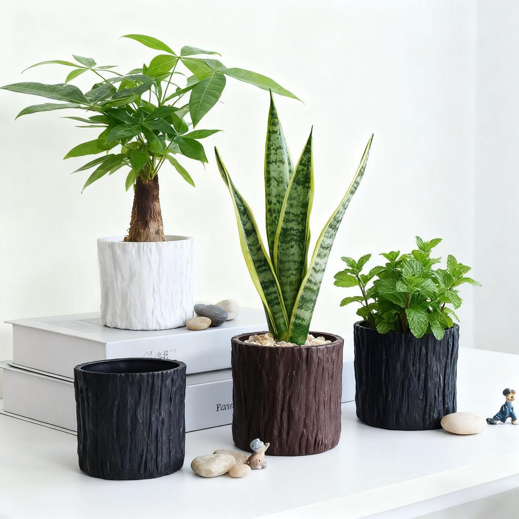 Kunststoff Blumentöpfe im Baumrinden-Stil, Kleine Sukkulenten-Pflanzgefäße für Heimdekoration, Moderner Mini-Indoor-Garten-Topf