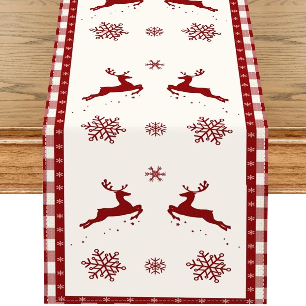 Christmas Snowman Table Runner Linen Home Dining Room Decor Festive Holiday Tablecloth for Living Room
