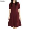 ZANZEA Women Daily Casual Round Neck Solid Color Short Sleeve Dress