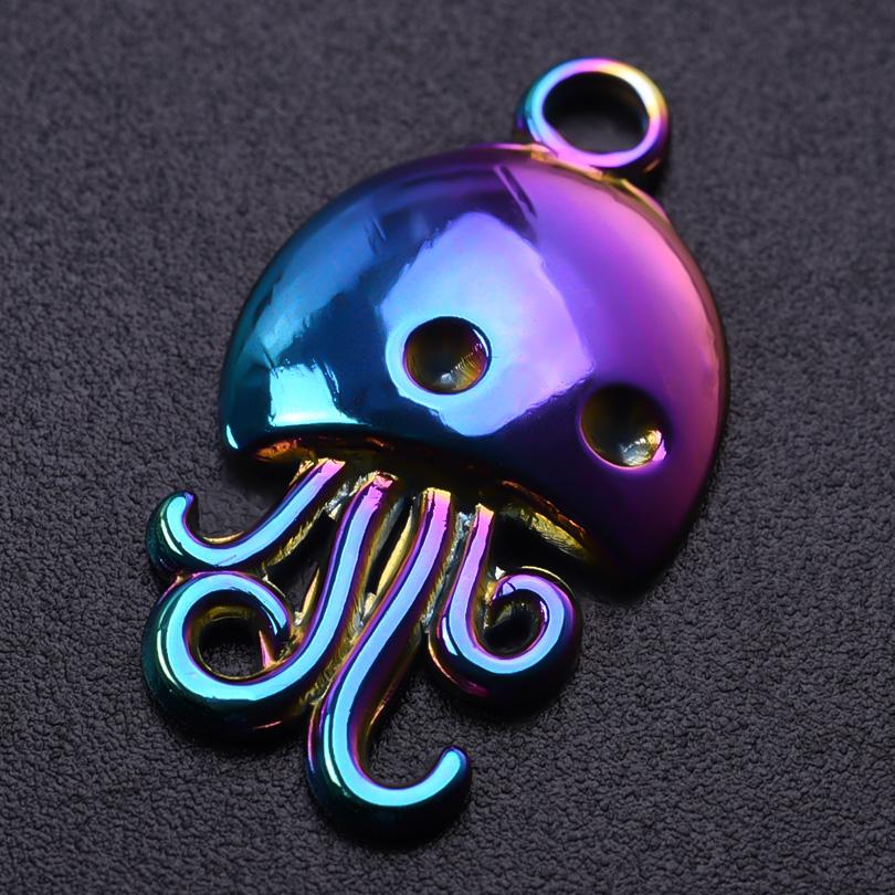 5pcs Color Chameleon Fish Tail Pendant Stainless Steel Charm Diy Jewelry Making Supplies Woman Shell Necklace Charms Accessories