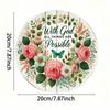Round Metal Wall Art Pink Flower Butterfly Home Porch Decor Gift
