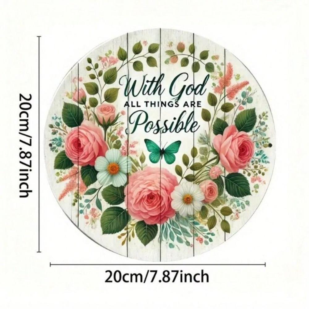 Round Metal Wall Art Pink Flower Butterfly Home Porch Decor Gift