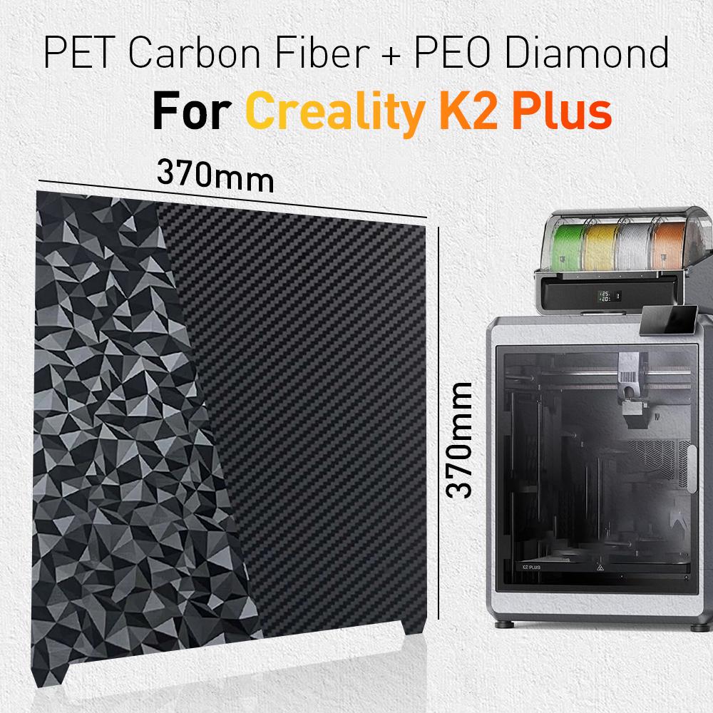 Black PEI Frosted Build Plate 370x370mm High Strength & Wear Resistance Easy Mode Steel Sheet for K2 For Creality K2 Plus