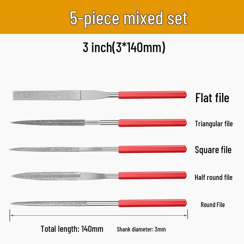 Titanium-Plated Fine Alloy Diamond File Set for Metal Grinding & Deburring