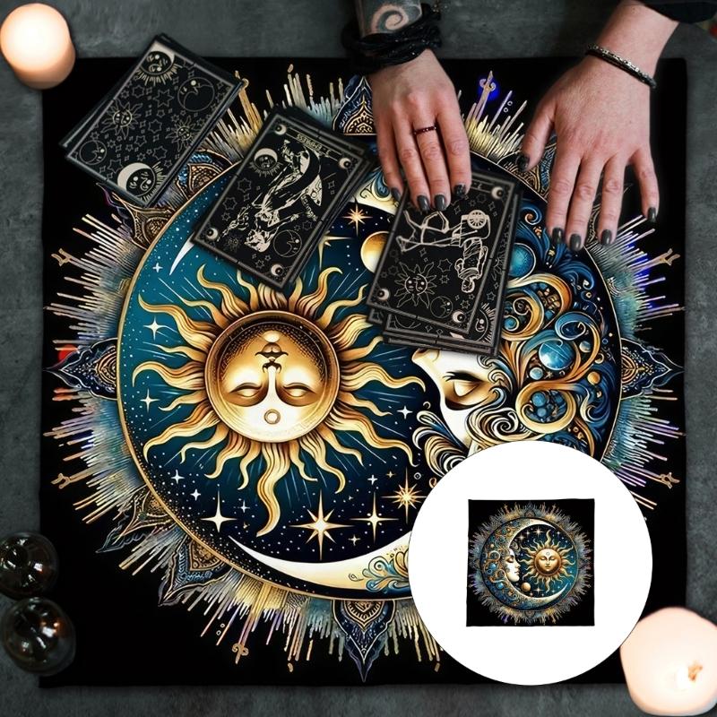 Sun Moon Pattern Astrology Tablecloth Altars Cloth Square Divinations Card Table Cloth Witchcrafts Deck Cloth