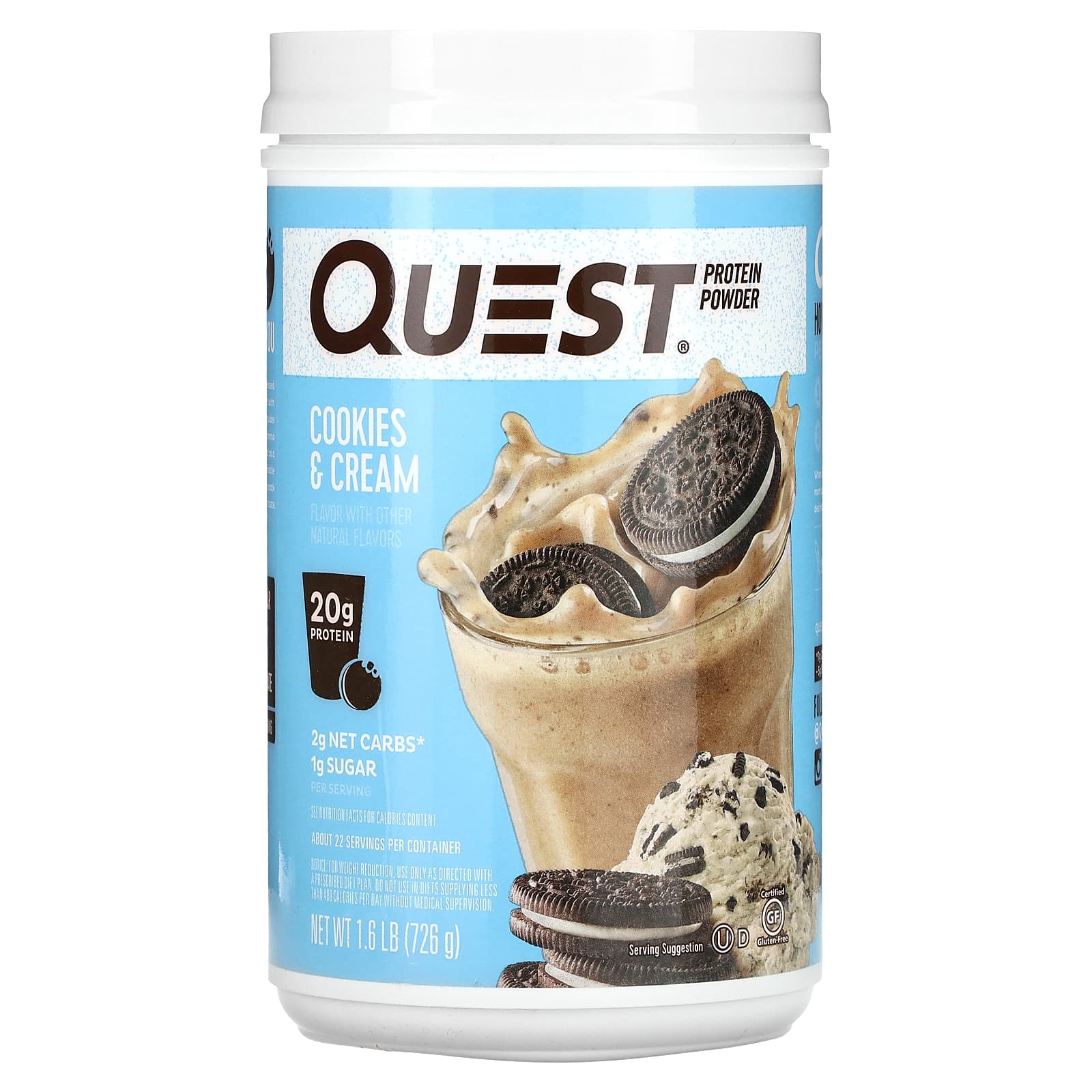 

Quest Nutrition, Protein Powder, Cookies & Cream, 1.6 lb (726 g)