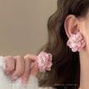 Sweet Retro Pink Chiffon Flower Stud Earrings For Women Elegant Vacation Jewelry